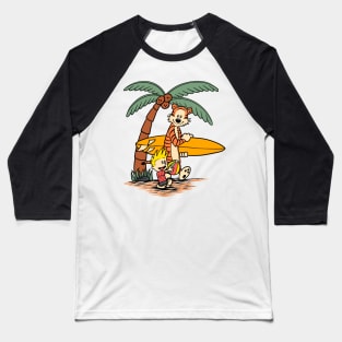 Calvin and Hobbes Surfing Board Baseball T-Shirt